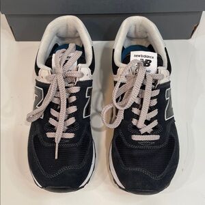 New Balance 574 Black Sneakers with White Accents